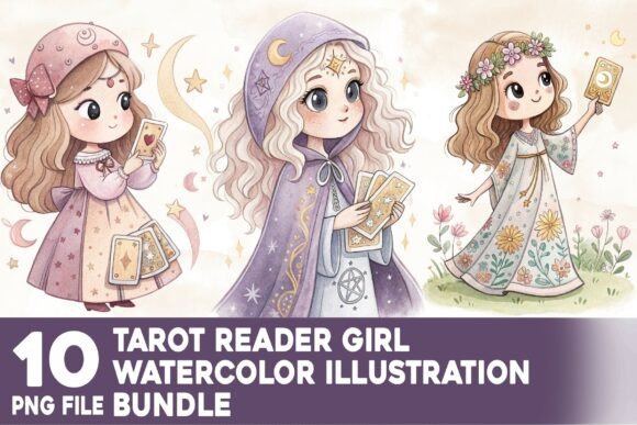 Download Tarot Reader Girl Watercolor Bundle - Girl Collection