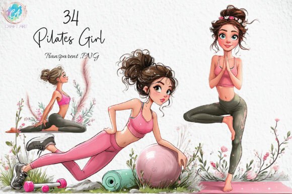 Download Pilates Girl Watercolor Clipart Wellness - Girl Collection