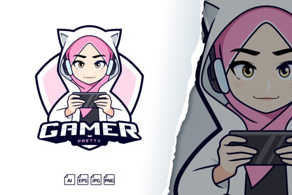 Download Cute Hijab Gamer Girl Logo Template - Girl Collection