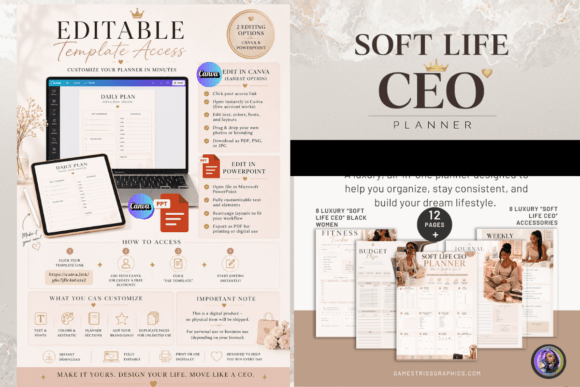 Download Soft Life CEO Planner: Editable Template - Premium Bundle